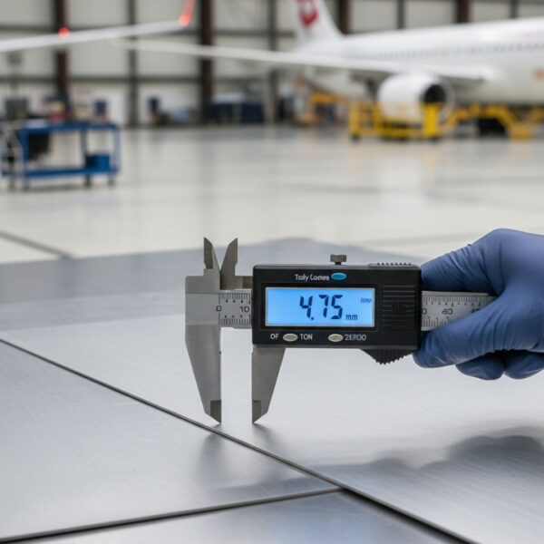 echnician measuring the material thickness of two joined sheet metal pieces with a caliper to determine the correct fastener grip range.