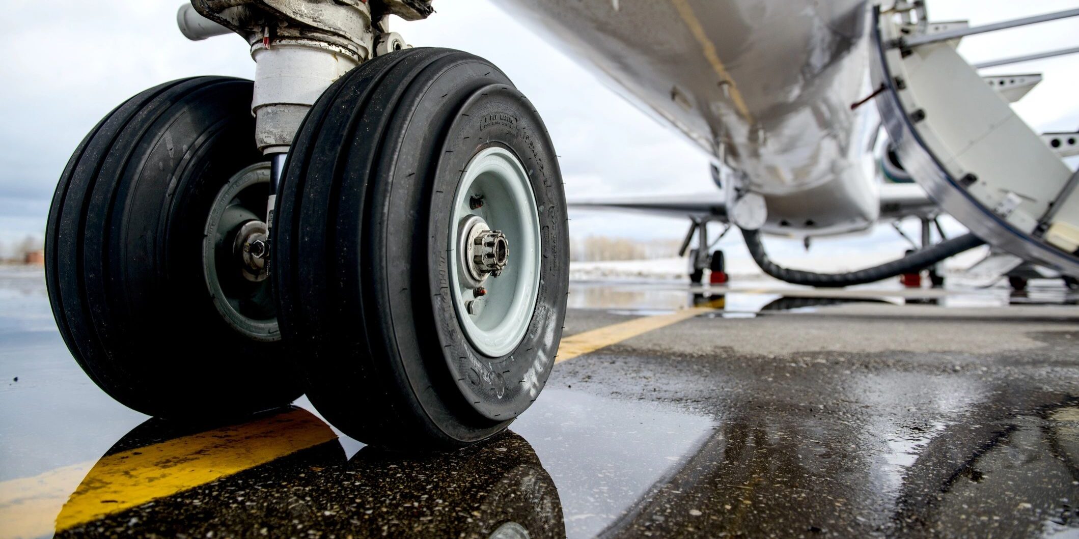 close up of tires on a plane